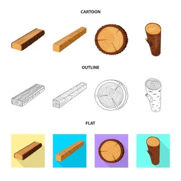 Isolated object of tree and raw icon. Collection of tree and construction stock Stockillustratie