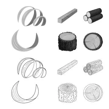 Isolated object of tree and raw symbol. Set of tree and construction stock Illustrazione stock