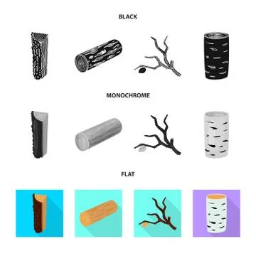 Isolated object of tree and raw symbol. Set of tree and construction stock Stock Illustration