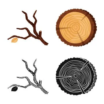 Isolated object of tree and raw logo. Set of tree and construction stock vector Illustrazione stock