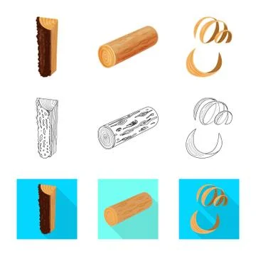 Isolated object of tree and raw icon. Collection of tree and construction stock Stock Illustration