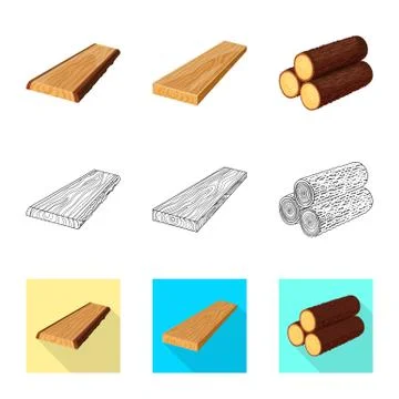 Isolated object of tree and raw symbol. Set of tree and construction stock 스톡 일러스트