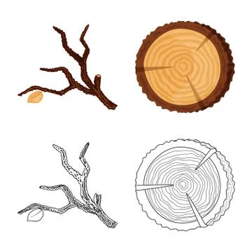 Isolated object of tree and raw symbol. Set of tree and construction vector icon Illustrazione stock
