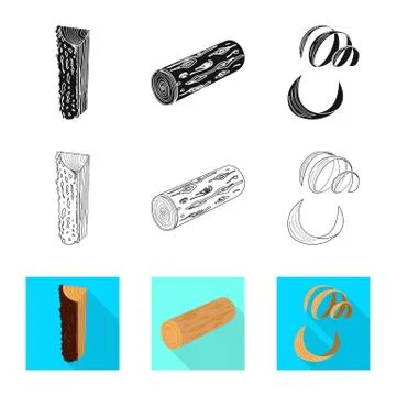 Isolated object of tree and raw icon. Collection of tree and construction stock Stock Illustration