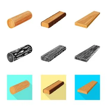 Isolated object of tree and raw symbol. Collection of tree and construction 스톡 일러스트