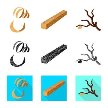 Isolated object of tree and raw logo. Collection of tree and construction vector Stock Illustration