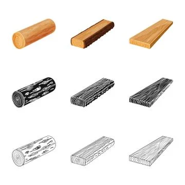 Isolated object of tree and raw icon. Set of tree and construction stock symbol 스톡 일러스트