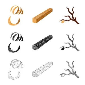 Isolated object of tree and raw sign. Collection of tree and construction stock 스톡 일러스트