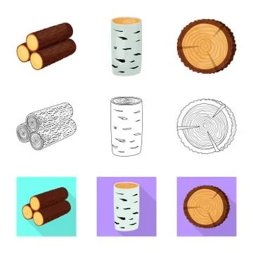 Isolated object of tree and raw icon. Set of tree and construction vector icon 스톡 일러스트