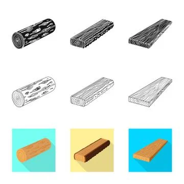Isolated object of tree and raw icon. Collection of tree and construction vector 스톡 일러스트