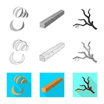 Isolated object of tree and raw sign. Collection of tree and construction stock Stock Illustration