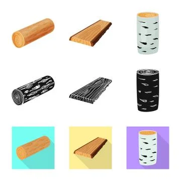 Isolated object of tree and raw icon. Collection of tree and construction stock 스톡 일러스트