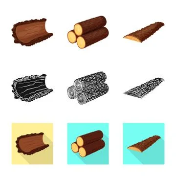 Isolated object of tree and raw sign. Set of tree and construction stock symbol Stock Illustration