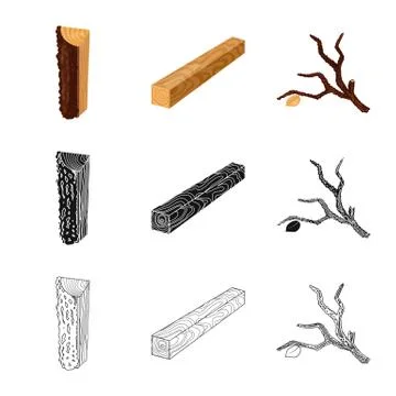 Isolated object of tree and raw symbol. Collection of tree and construction 스톡 일러스트