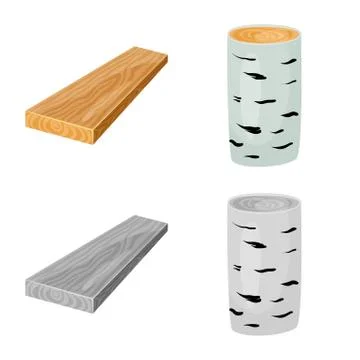 Isolated object of tree and raw symbol. Set of tree and construction stock 스톡 일러스트