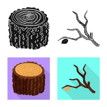 Isolated object of tree and raw icon. Collection of tree and construction stock 스톡 일러스트
