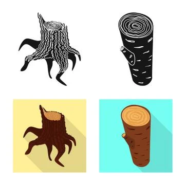 Isolated object of tree and raw icon. Collection of tree and construction stock 스톡 일러스트