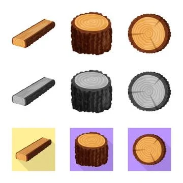 Isolated object of tree and raw logo. Set of tree and construction stock symbol Stock Illustration