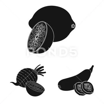 Isolated object of vegetable and fruit logo. Collection of vegetable and Stock Illustration