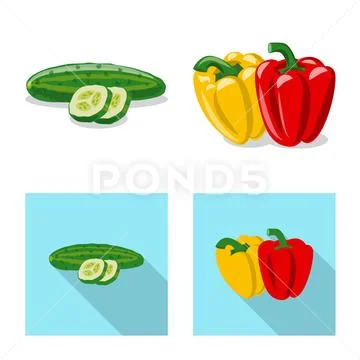 Isolated object of vegetable and fruit sign. Collection of vegetable and Stock Illustration
