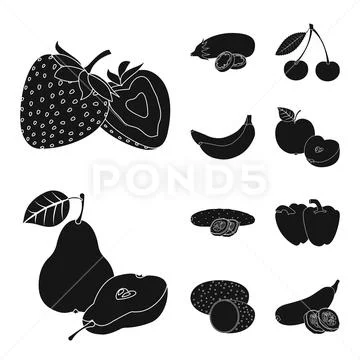 Isolated object of vegetable and fruit symbol. Collection of vegetable and Stock Illustration