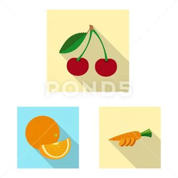 Isolated object of vegetable and fruit icon. Collection of vegetable and Stock Illustration