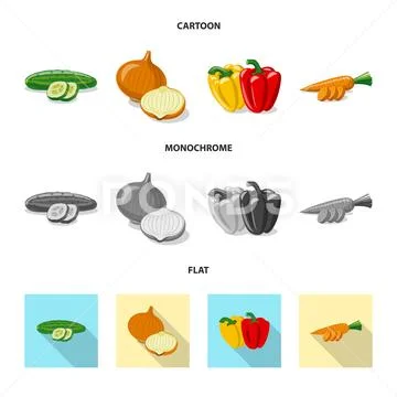 Isolated object of vegetable and fruit icon. Collection of vegetable and Stock Illustration