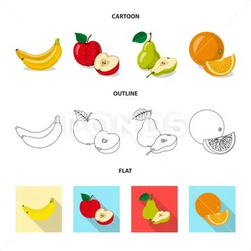 Isolated object of vegetable and fruit icon. Collection of vegetable and Stock Illustration