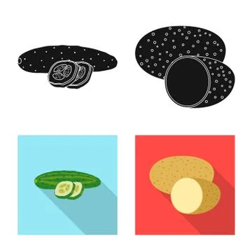 Isolated object of vegetable and fruit icon. Set of vegetable and vegetarian Stock Illustration