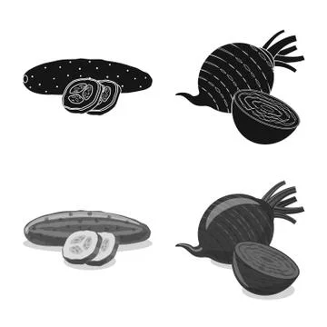 Isolated object of vegetable and fruit icon. Set of vegetable and vegetarian Stock Illustration