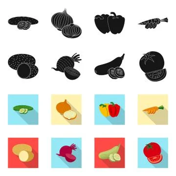Isolated object of vegetable and fruit logo. Collection of vegetable and Stock Illustration