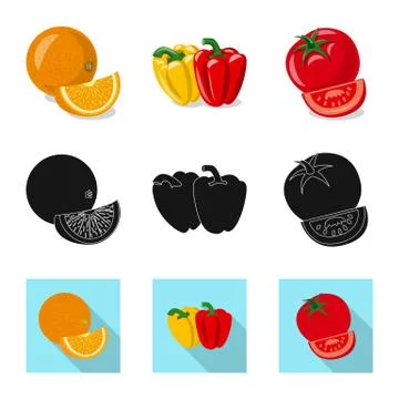 Isolated object of vegetable and fruit logo. Collection of vegetable and Stock Illustration