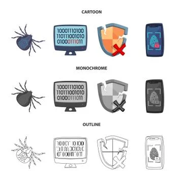 Isolated object of virus and secure logo. Collection of virus and cyber stock イラスト素材