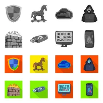 Isolated object of virus and secure sign. Collection of virus and cyber stock イラスト素材