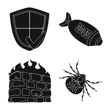 Isolated object of virus and secure icon. Collection of virus and cyber stock Stock Illustration