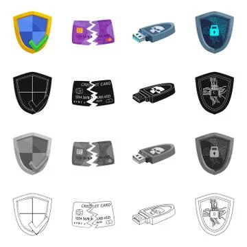 Isolated object of virus and secure logo. Collection of virus and cyber vector イラスト素材