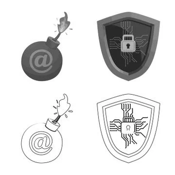 Isolated object of virus and secure logo. Collection of virus and cyber stock Stock Illustration