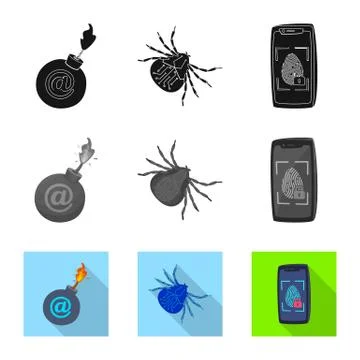 Isolated object of virus and secure icon. Collection of virus and cyber vector Illustrazione stock