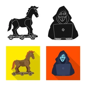 Isolated object of virus and secure icon. Collection of virus and cyber stock Stock Illustration