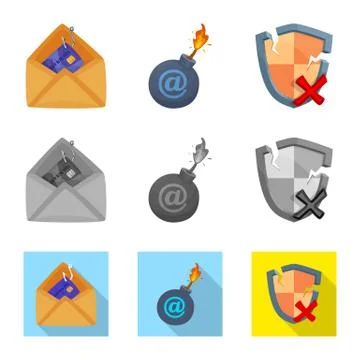 Isolated object of virus and secure symbol. Collection of virus and cyber stock Stock Illustration