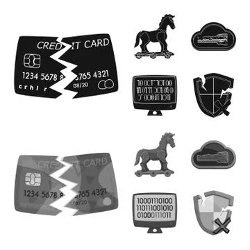 Isolated object of virus and secure sign. Set of virus and cyber stock vector 库存插图