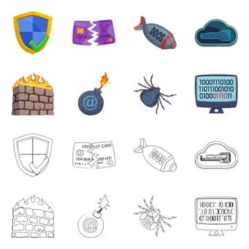 Isolated object of virus and secure icon. Set of virus and cyber stock symbol イラスト素材