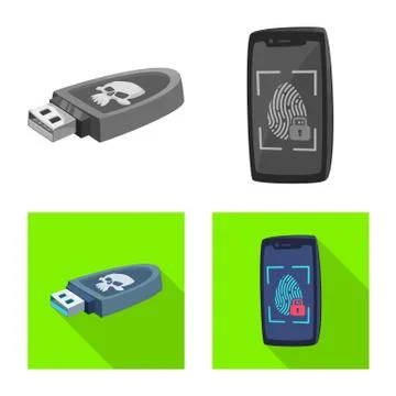 Isolated object of virus and secure icon. Collection of virus and cyber stock Stockillustratie