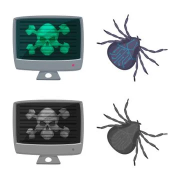 Isolated object of virus and secure icon. Set of virus and cyber stock vector Illustrazione stock
