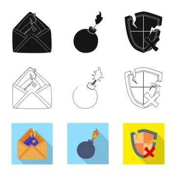 Isolated object of virus and secure sign. Collection of virus and cyber vector Stock Illustration