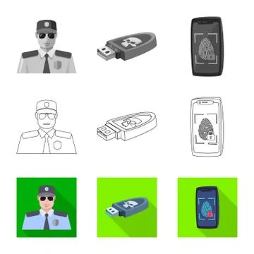 Isolated object of virus and secure logo. Collection of virus and cyber stock Stock-Illustration