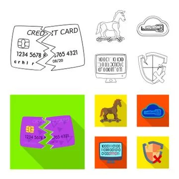 Isolated object of virus and secure sign. Collection of virus and cyber stock イラスト素材