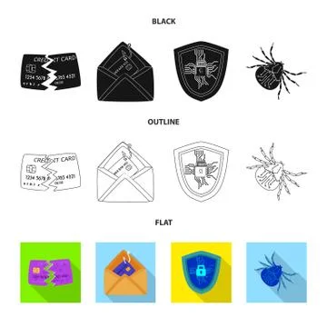 Isolated object of virus and secure symbol. Collection of virus and cyber stock Stock Illustration