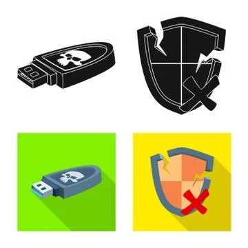 Isolated object of virus and secure logo. Set of virus and cyber stock symbol イラスト素材