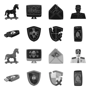 Isolated object of virus and secure icon. Collection of virus and cyber stock Stock Illustration